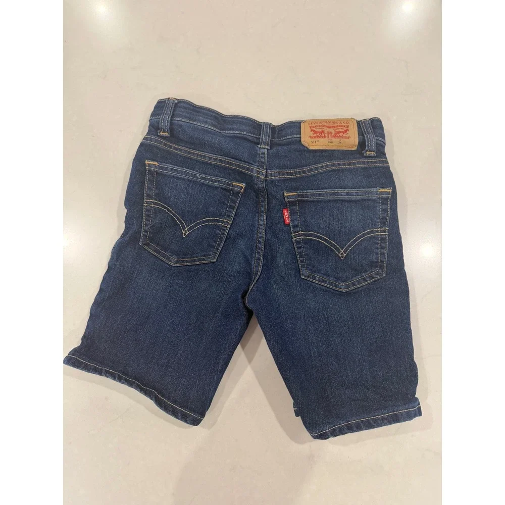Levis 511 Slim Fit Denim Shorts Kids Size 8 Dark Wash Adjustable Waist